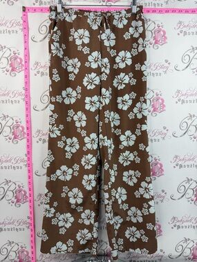 Divided pants hibiscus Hawaii flowers Hawaiian Brown Floral Wide-Leg Pants